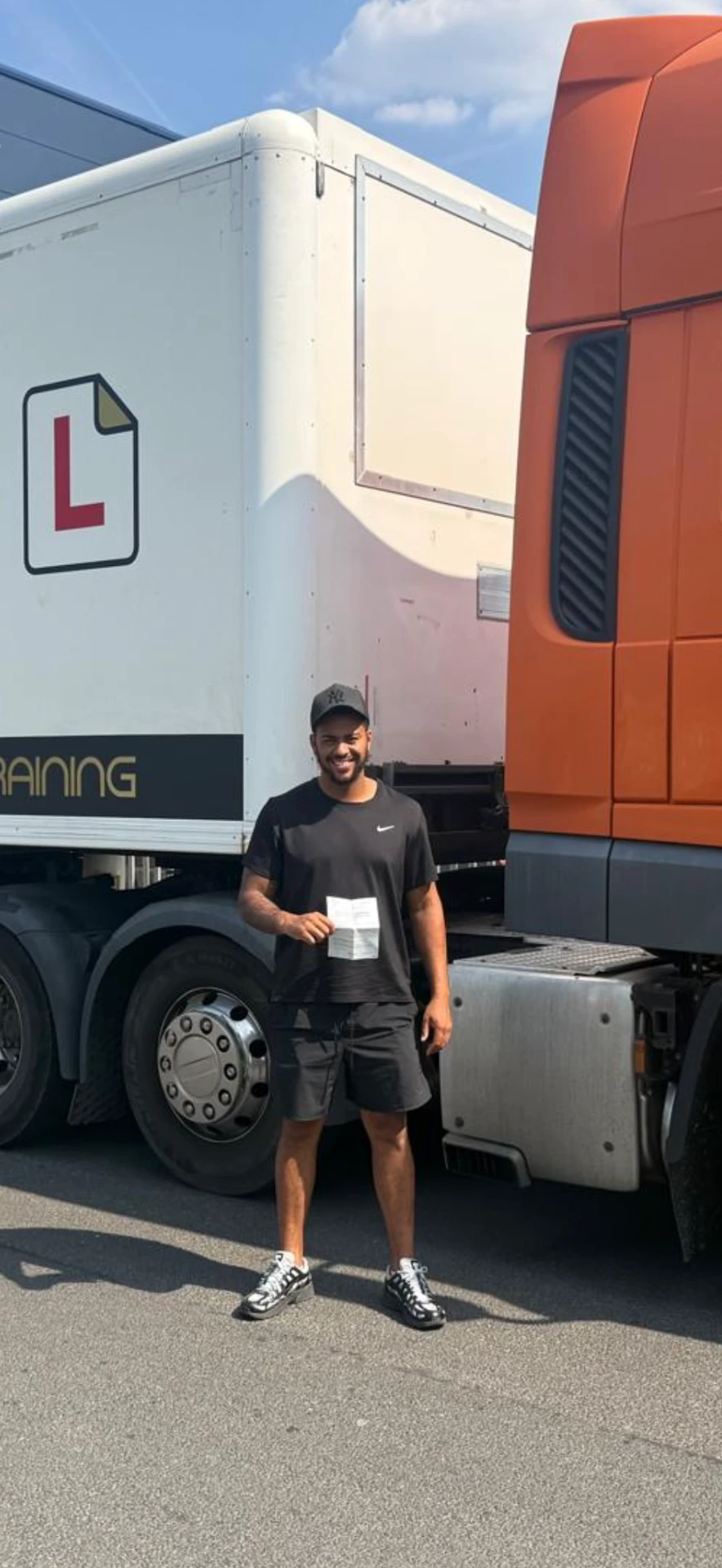 Happy new HGV driver passing his test